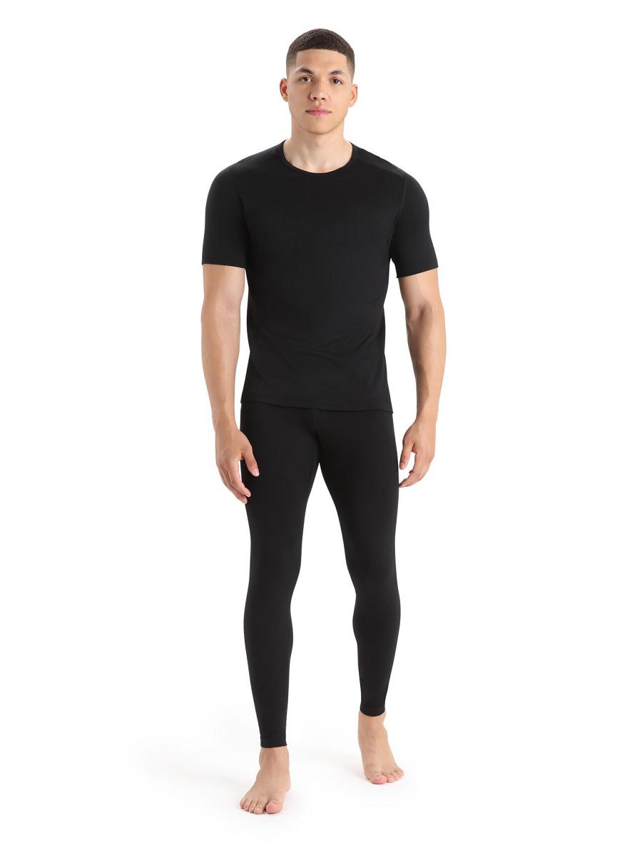 Black Men's Icebreaker Merino 200 Oasis Short Sleeve Crewe Thermal Top Base Layers | USA 1390RVDW